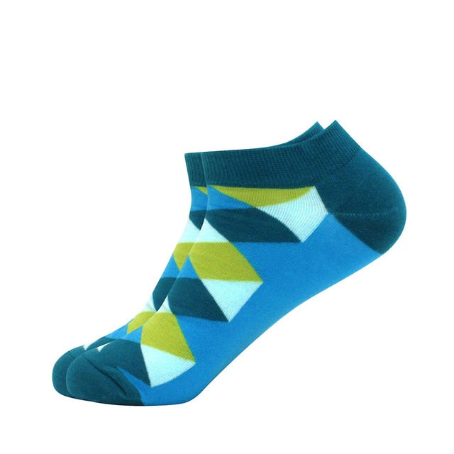 Men's Latest Design Boat Socks Short Summer Socks Quality Business Geometric Lattice Colorful Mens Cotton Socks