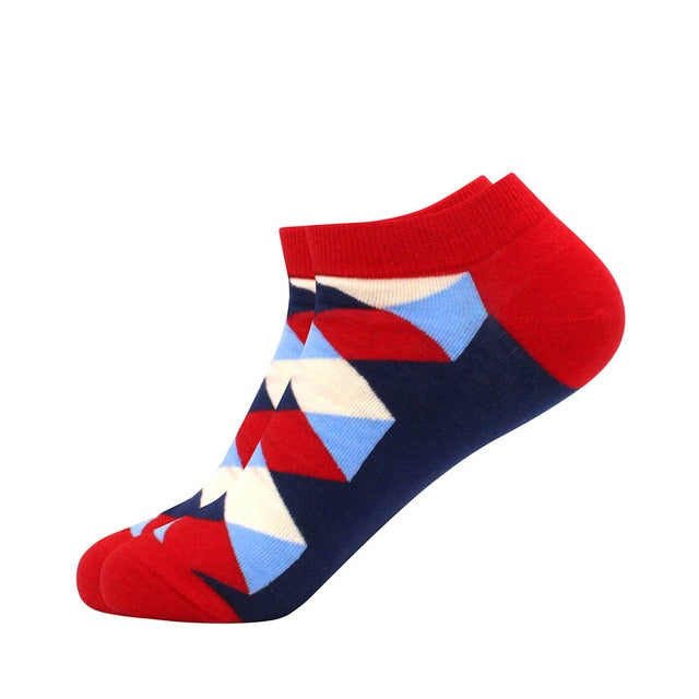 Men's Latest Design Boat Socks Short Summer Socks Quality Business Geometric Lattice Colorful Mens Cotton Socks