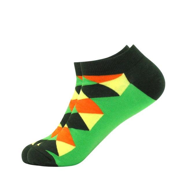 Men's Latest Design Boat Socks Short Summer Socks Quality Business Geometric Lattice Colorful Mens Cotton Socks