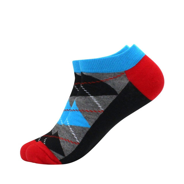 Men's Latest Design Boat Socks Short Summer Socks Quality Business Geometric Lattice Colorful Mens Cotton Socks