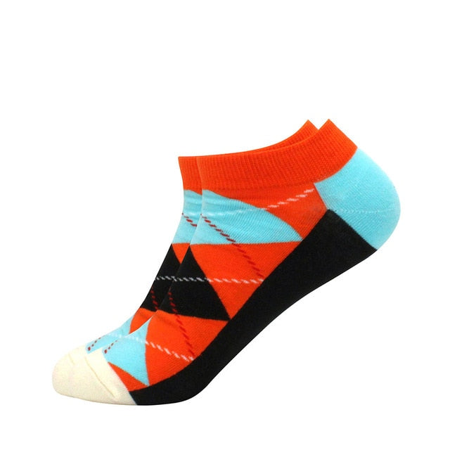 Men's Latest Design Boat Socks Short Summer Socks Quality Business Geometric Lattice Colorful Mens Cotton Socks