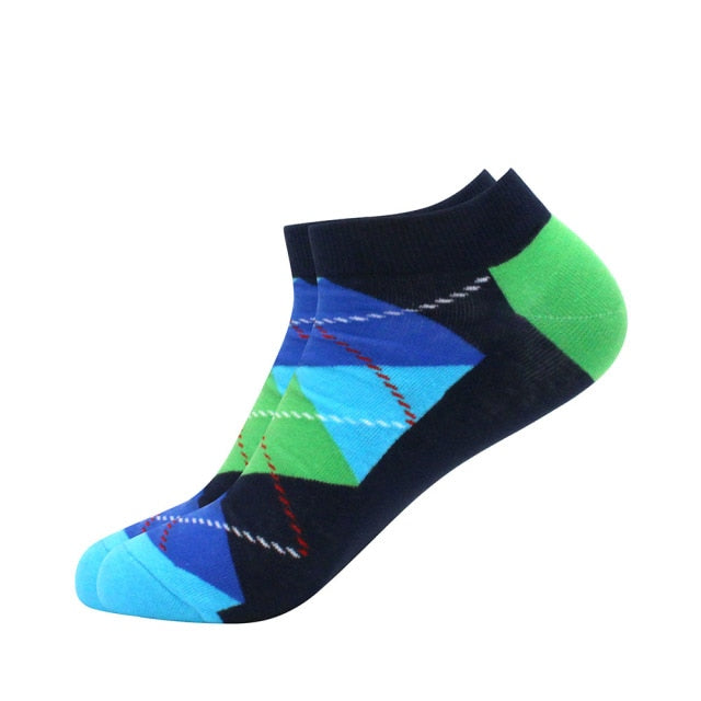 Men's Latest Design Boat Socks Short Summer Socks Quality Business Geometric Lattice Colorful Mens Cotton Socks