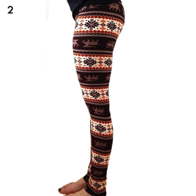 Christmas Print Leggings Women Slim Fit Elastic Pants Elk Snowflakes Striped Harajuke Leggings Female Flowers Pants Xmas Gifts