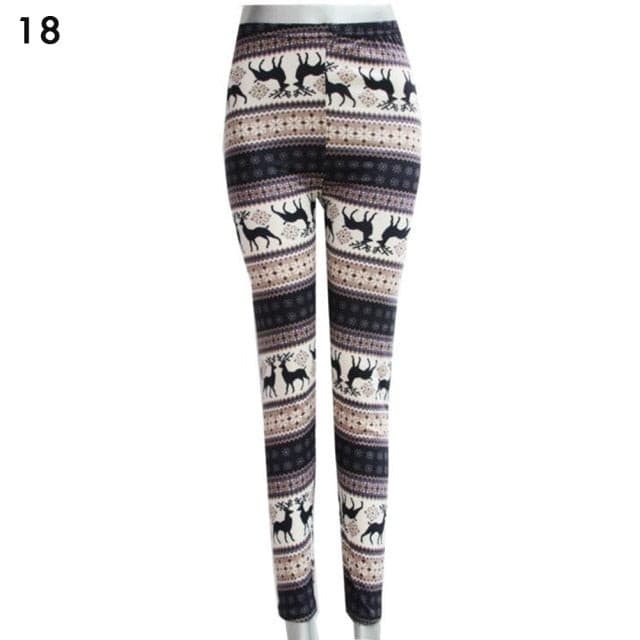 Christmas Print Leggings Women Slim Fit Elastic Pants Elk Snowflakes Striped Harajuke Leggings Female Flowers Pants Xmas Gifts