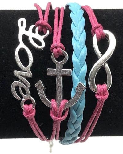 Pink and Blue Love Infinity Anchor Charm Infinity Bracelet